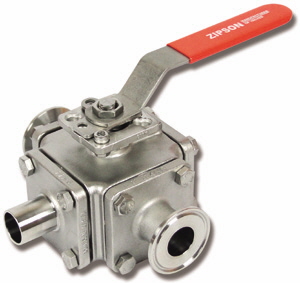 620A, 3-way sanitary ball valve, cavity filled seats, T-Clamp, Tube weld ends