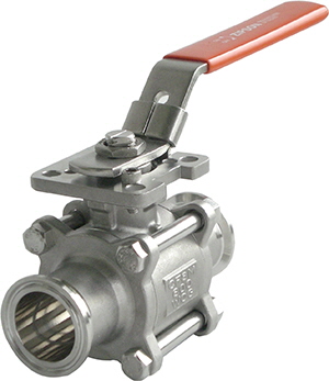 302S, 3-pc sanitary ball valve, T-Clamp, tube, SMS 3008 ends
